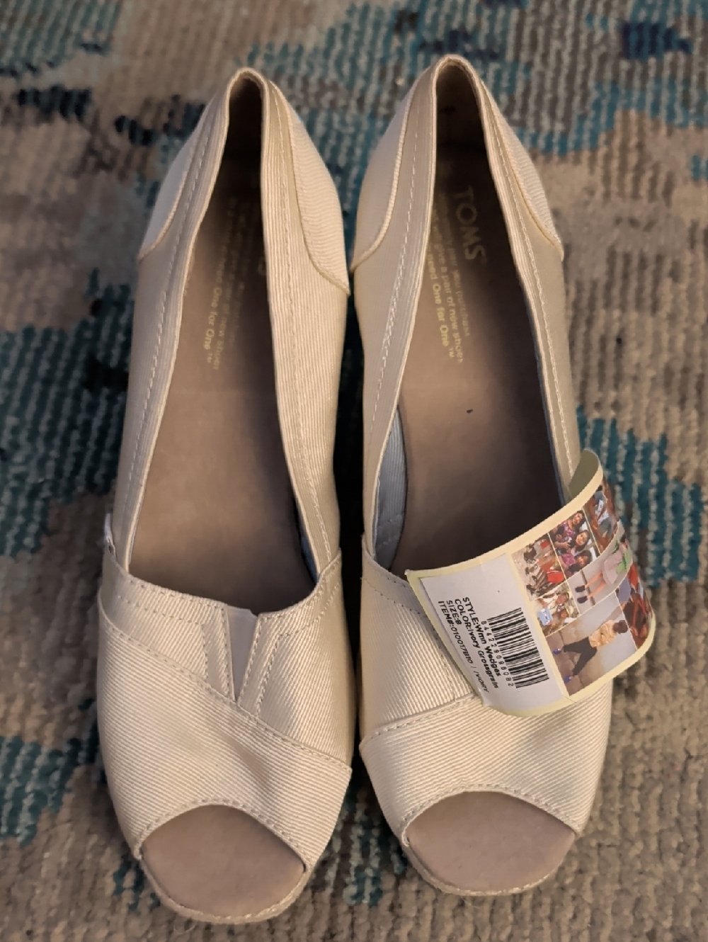 Toms Women's Cream Canvas Peep-Toe Flats